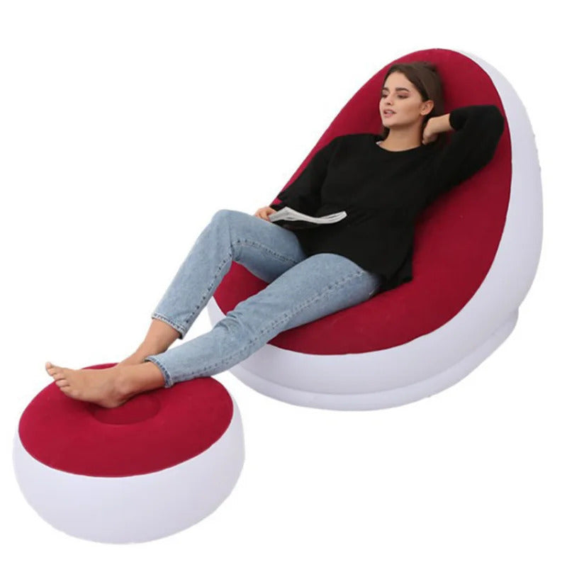 Inflatable Lazy Sofa Chair PVC Flocking Foldable Sofa With Slip-on Lunch Lounge Chair Set