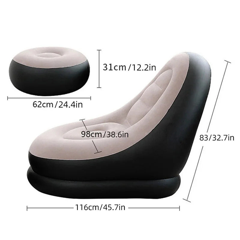 Inflatable Lazy Sofa Chair PVC Flocking Foldable Sofa With Slip-on Lunch Lounge Chair Set