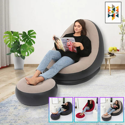 Inflatable Lazy Sofa Chair PVC Flocking Foldable Sofa With Slip-on Lunch Lounge Chair Set